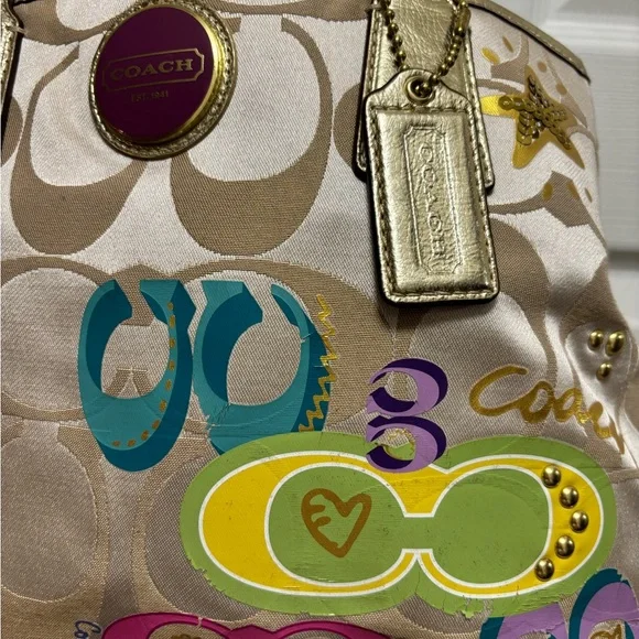 Coach RARE Poppy E1169-F17575 Graffiti Kiss-lock Satchel EUC - Picture 2 of 16